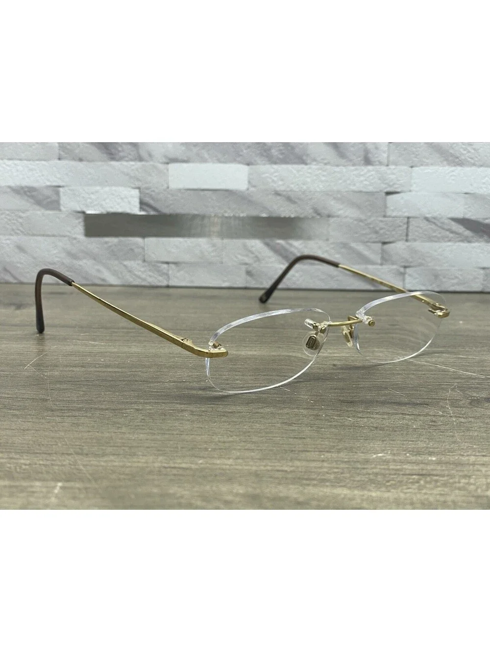 Chanel Eyeglasses Frames 2095 c.125 Yellow Gold Rimless Rectangle 51-16-135 READ